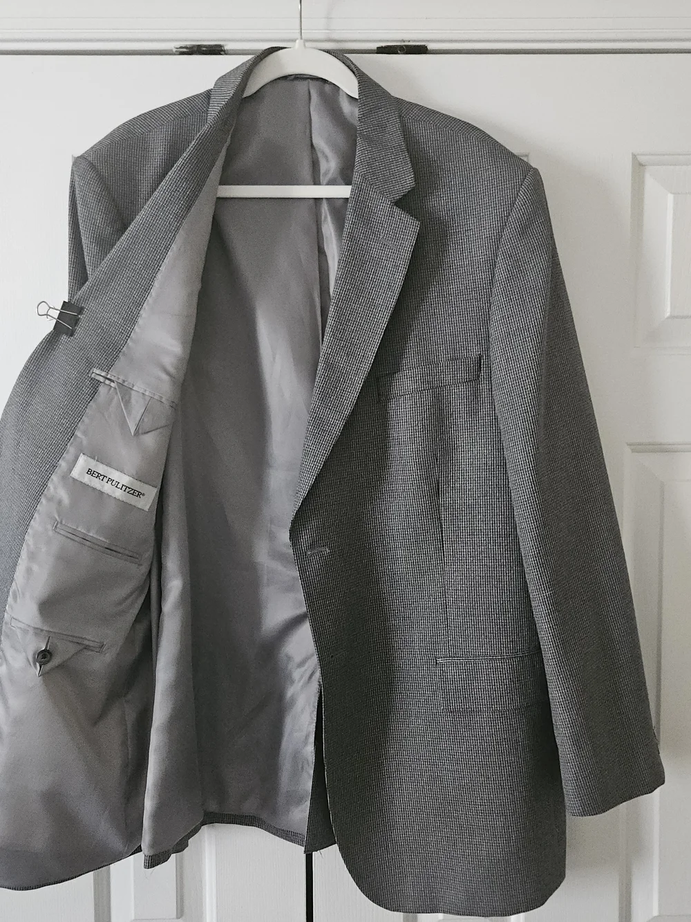 Bert Pulitzer Men's Gray Check Poly Blend Blazer Suit Jacket 2-Button Notch 46L